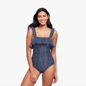 Kona Sol Polka dot One Piece Swimsuit Navy White Blue Size 18